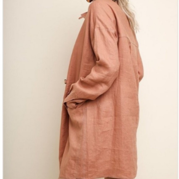 Linen Mandarin Collar Tunic Dress - Picture 2 of 3